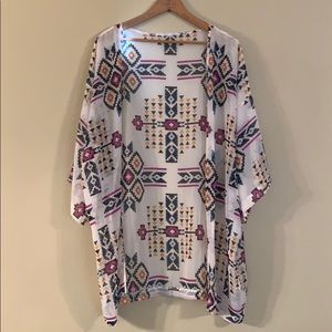 Aztec print open front sheer cover up